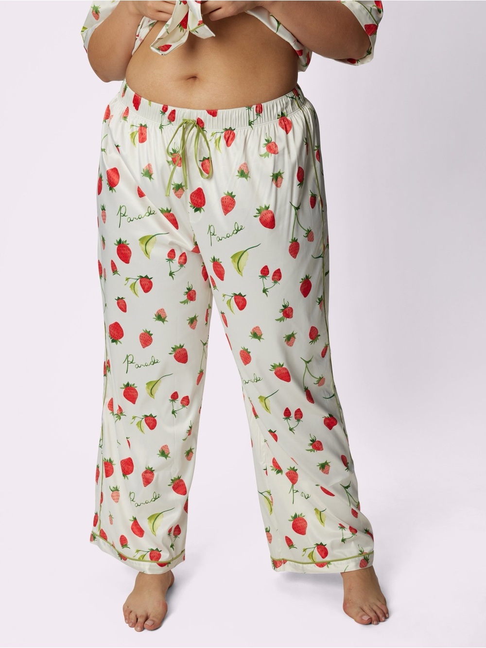 Cream Strawberry-Print Women's Pajama Pants